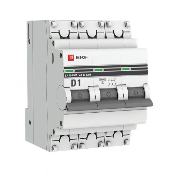 Автоматический выключатель 3P 1А (D) 6кА ВА 47-63M без теплового расцепителя EKF PROxima#1