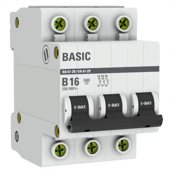Автоматический выключатель 3P 16А (B) 4,5кА ВА 47-29 Basic#1
