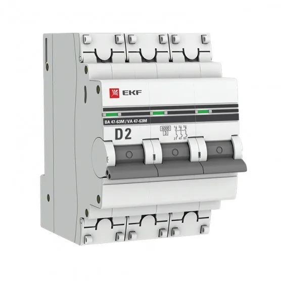 Автоматический выключатель 3P 2А (D) 6кА ВА 47-63M без теплового расцепителя EKF PROxima#1