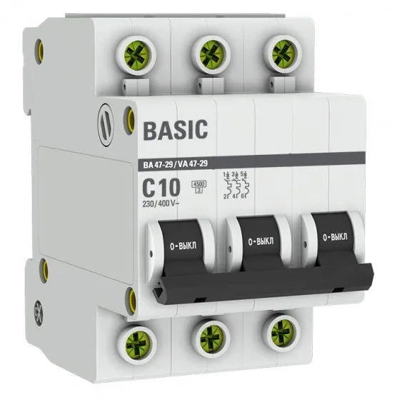 Автоматический выключатель 3P 10А (C) 4,5кА ВА 47-29 Basic#1