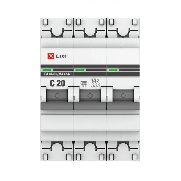 Автоматический выключатель 3P 20А (C) 4,5kA ВА 47-63 EKF#2