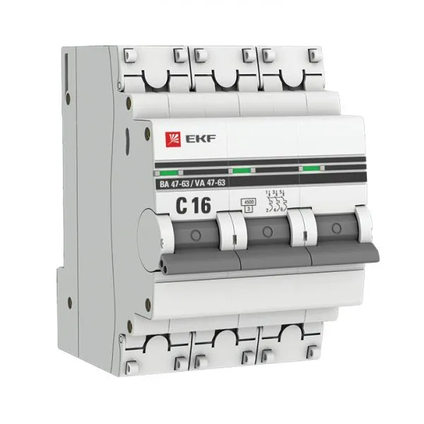 Автоматический выключатель 3P 16А (C) 4,5kA ВА 47-63 EKF#1
