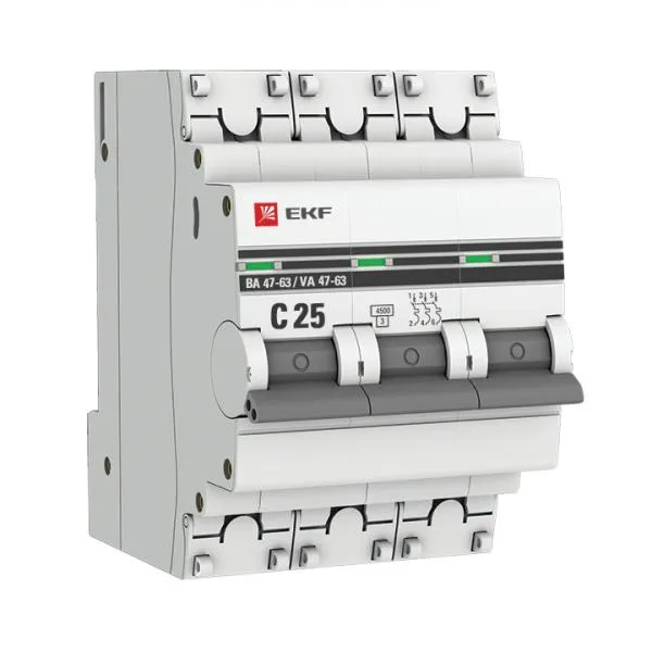 Автоматический выключатель 3P 25А (C) 4,5kA ВА 47-63 EKF#1