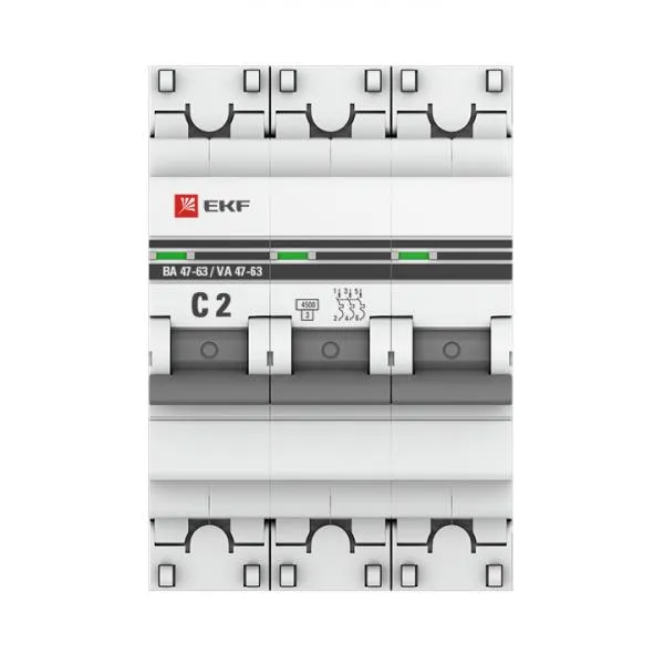 Автоматический выключатель 3P 2А (C) 4,5kA ВА 47-63 EKF#2