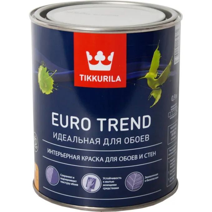 Краска Tikkurila для обоев и стен EURO TREND A матовая 0,9 Л#1