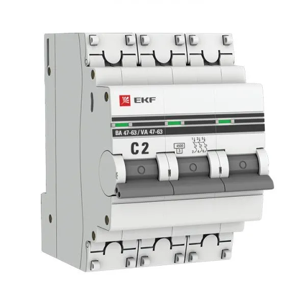 Автоматический выключатель 3P 2А (C) 4,5kA ВА 47-63 EKF#1