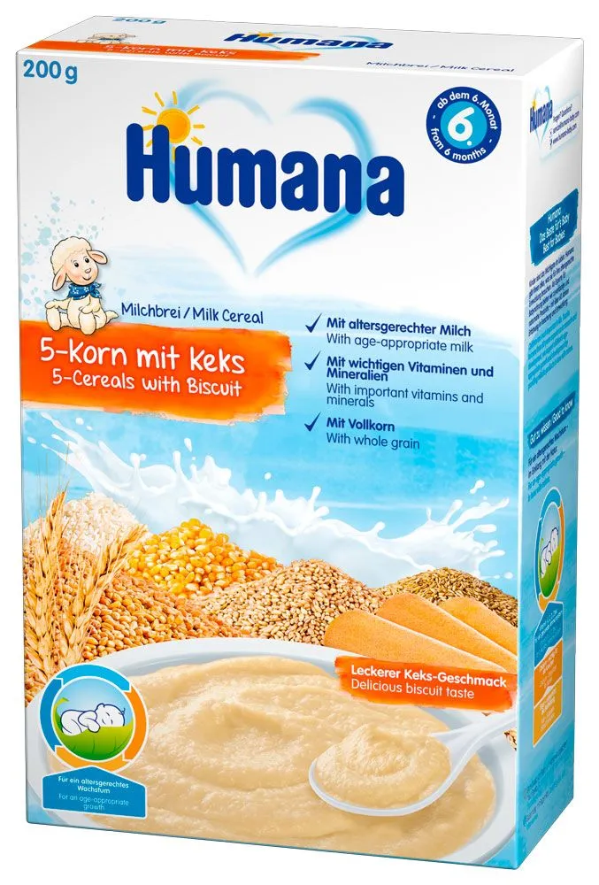Humana Молочная каша 5 злаков с печеньем 200г с 6 месяцев#1