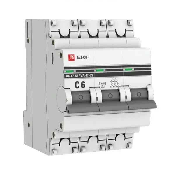 Автоматический выключатель 3P 6А (C) 4,5kA ВА 47-63 EKF#1