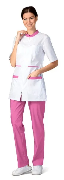 Жакет женский медицинский «Элис» (белый с розовым)#1