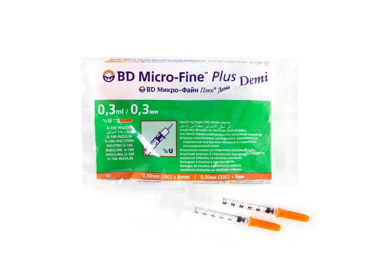 Шприцы инсулиновые одноразовые BD Micro-Fine Plus Demi с иглами 0,3 ml U-100 0,30 x 8,0 mm (30 G) N10#1