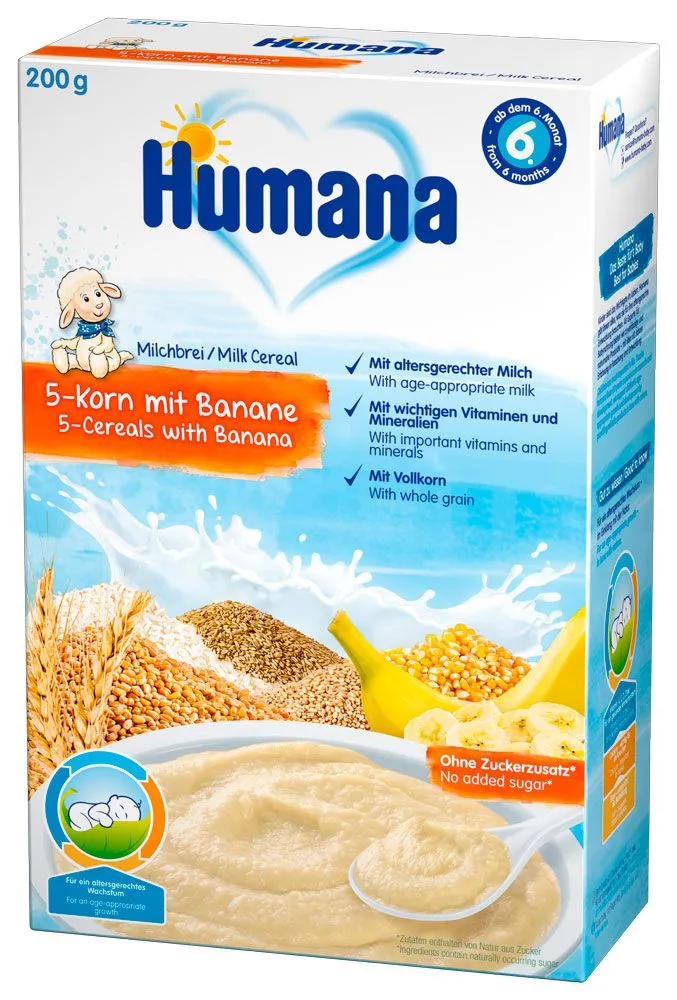 Humana Молочная каша 5 злаков с бананом 200г с 6 месяцев#1