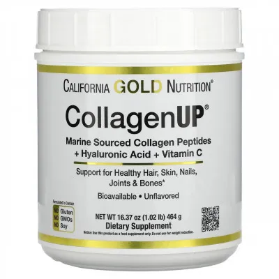 California Gold Nutrition, CollagenUP, морской гидролизованный коллаген, гиалуроновая кислота и витамин C, без вкусовых добавок, 464 г