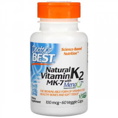 Doctor's Best, Natural Vitamin K2 MK-7 with MenaQ7, 100 mkg, 60 Veg Kapsül