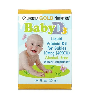 California Gold Nutrition, Bolalar uchun suyuqlik D3 vitamini, 400 IU (10 mkg), 0,34 fl oz (10 ml)