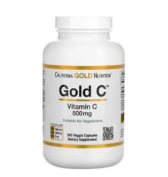 Vitamin C, Oltin C, USP darajasi, Kaliforniya oltin oziqlanishi, 500 mg, 240 sabzavotli kapsulalar