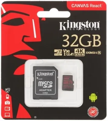 Карта памяти Kingston Canvas React microSDHC 32 ГБ