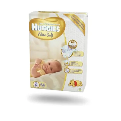 Памперсы Huggies Elite Soft (2) Jumbo 4-7 кг 66х2 гиппоалергенный