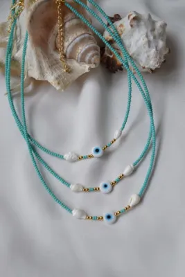 Ожерелье из голубого бисера, модель: от сглаза с ракушкой ti015 Mori