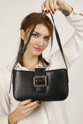 Женская сумка через плечо baguette с магнитной застежкой и пряжкой - черный shk bag
