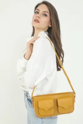 Женская сумка через плечо baguette с карманом - желтый shk bag