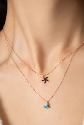Серебряное ожерелье, модель: морская звезда и бабочка pp4097 Larin Silver