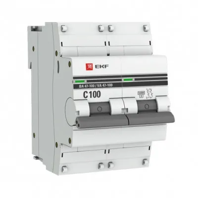 Автоматический выключатель 2P 100А (C) 10kA ВА 47-100 EKF Basic
