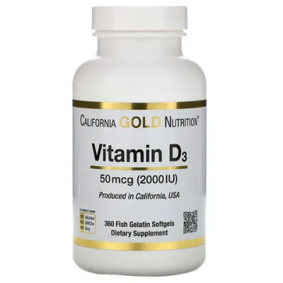 California Gold Nutrition Vitamin D3, 50 mkg (2000 IU), 360 baliq jelatin kapsulalari