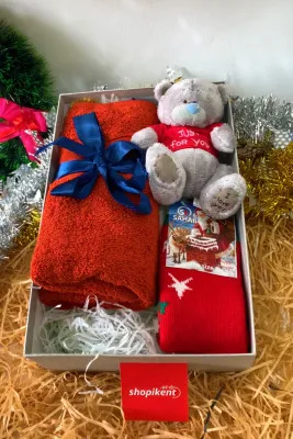 Подарочный набор - мишка тедди, носки, полотенца, подарочная коробка n0226 SHK Gift