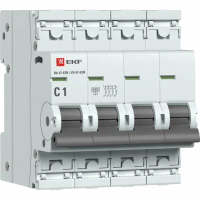Автоматический выключатель 4P 1А (C) 6кА ВА 47-63N EKF PROxima