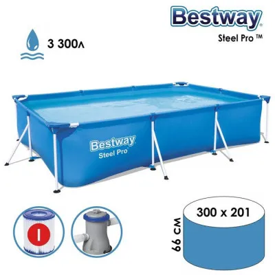 Каркасный бассейн Bestway Steel Pro 56411, 300х201х66 см (фильтр)