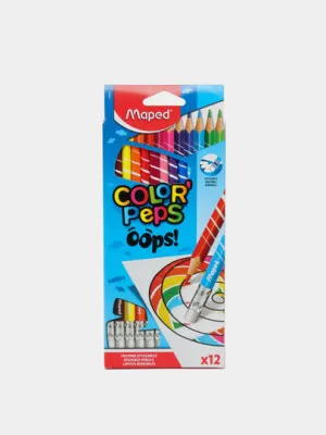 Цветные карандаши Maped Colorpeps Oops, 12 цветов, трехгранные, c ластиком