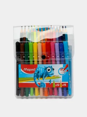 Карандаши цветные Maped 15 цветов карандаши + 12 цветов фломастеры