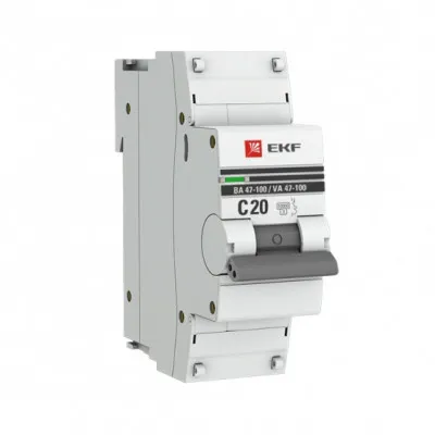 Автоматический выключатель 1P 20А (C) 10kA ВА 47-100M без теплового расцепителя EKF PROxima