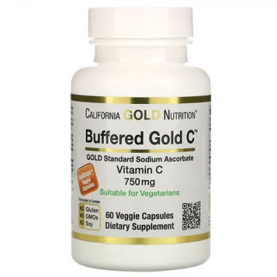 Buferlangan vitamin C qopqoqlari, Kaliforniya oltin oziqlanishi, 750 mg, 60 sabzavotli kapsulalar