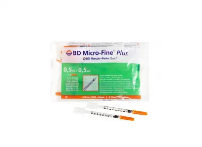 Шприцы инсулиновые одноразовые BD Micro-Fine Plus с иглами 0,5 ml U-100 0,30 x 8,0 mm (30 G) №10